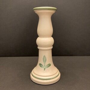 VTG Royal Haeger Beige Green Folk Design Tall Taper Candle Stick Ceramic Holder